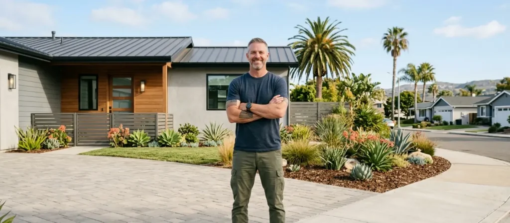 San Diego military veteran standing outside home bought with VA loan