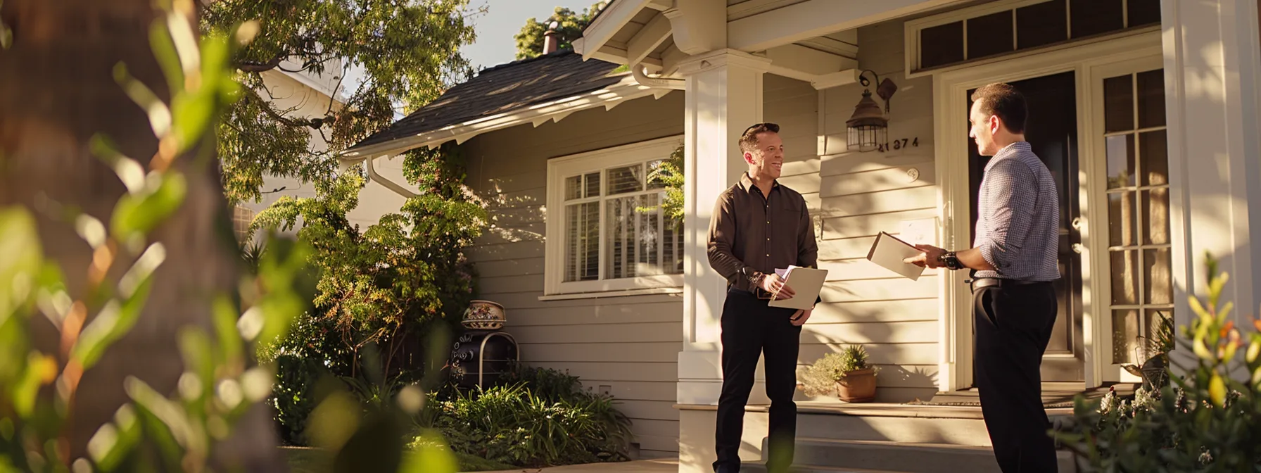 a friendly local lender in san diego discussing mortgage options with a homeowner.