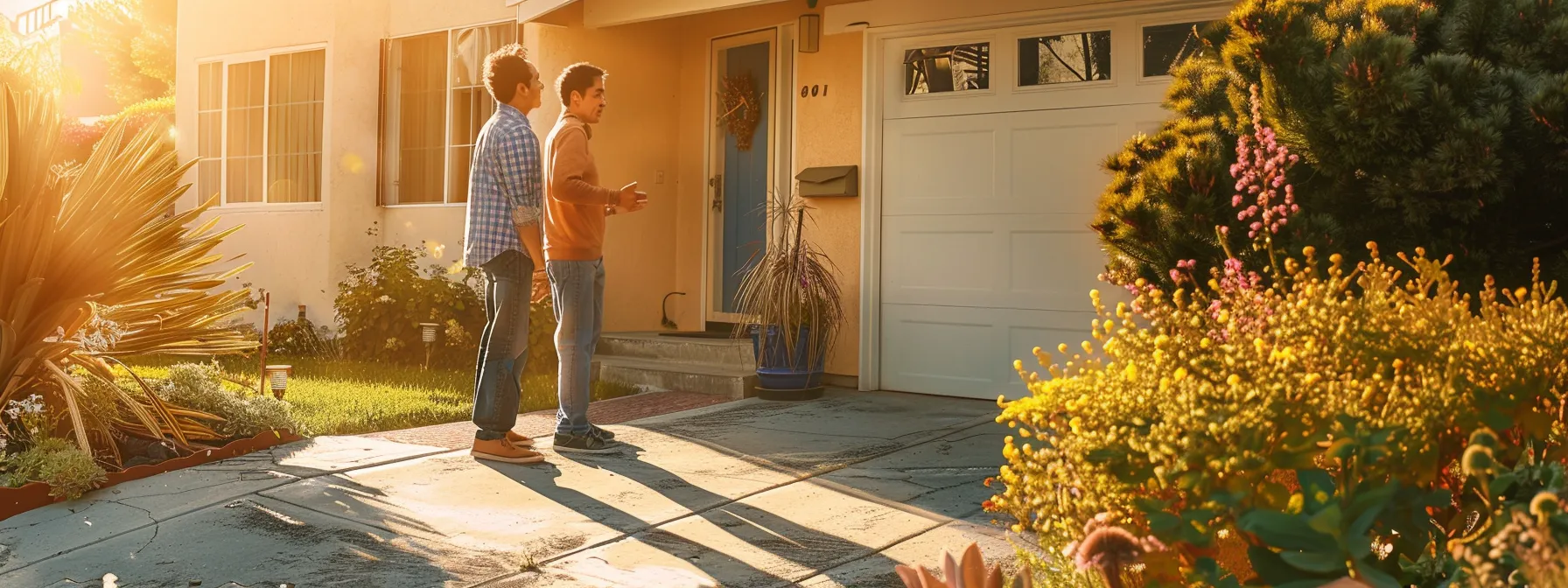 a couple discussing home options with a real estate agent in a sunny san diego neighborhood.