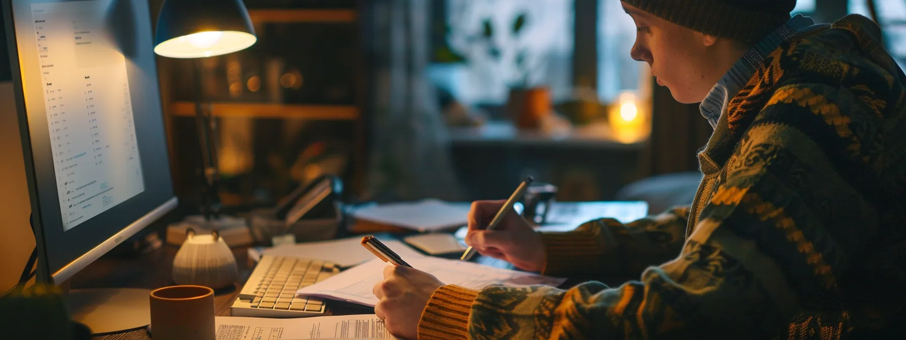 a person on a computer filling out a refinance application form.