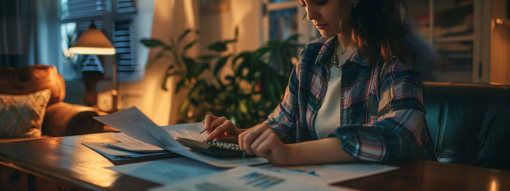 a homeowner in san diego reviewing paperwork with a calculator in hand, surrounded by documents and graphs, showcasing the challenges and solutions of mortgage refinancing.