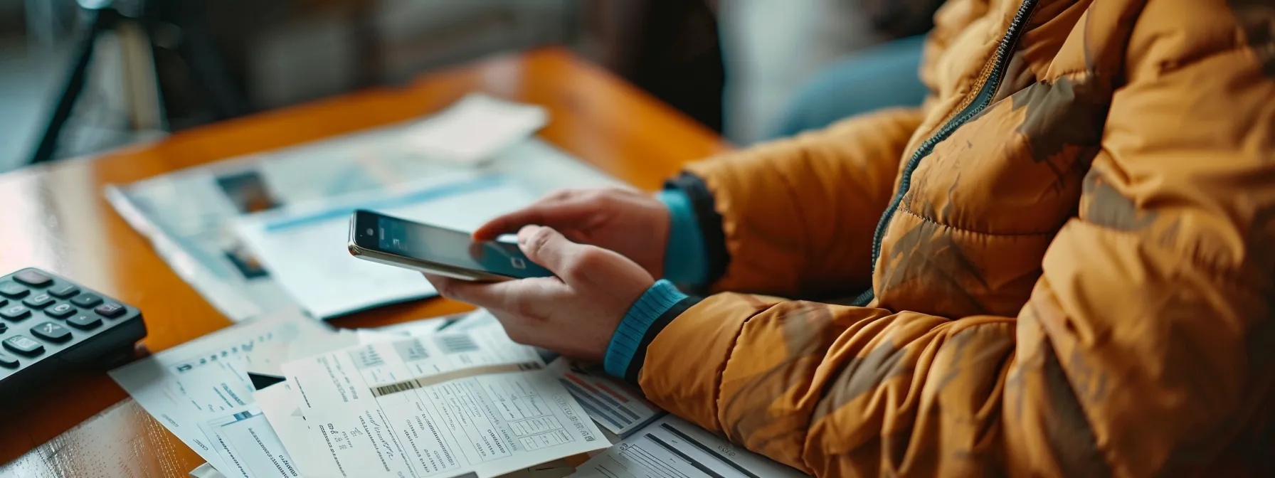 a person looking at financial documents and using a mobile app to assess their mortgage options.