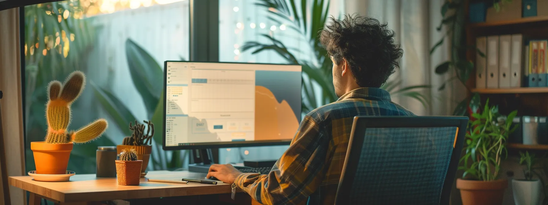 a person submitting a refinance application at a desk with a computer screen in san diego.