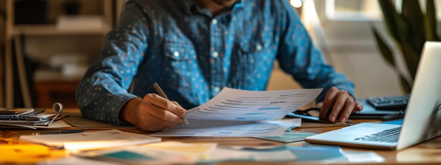 a person sitting at a desk in san diego comparing different loan options and interest rates from various lenders.