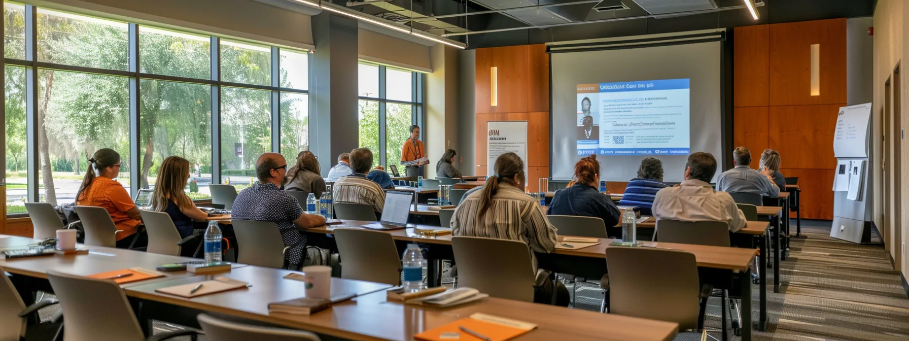 a couple attending a homebuyer education workshop in a modern conference room with knowledgeable real estate professionals explaining grant opportunities.