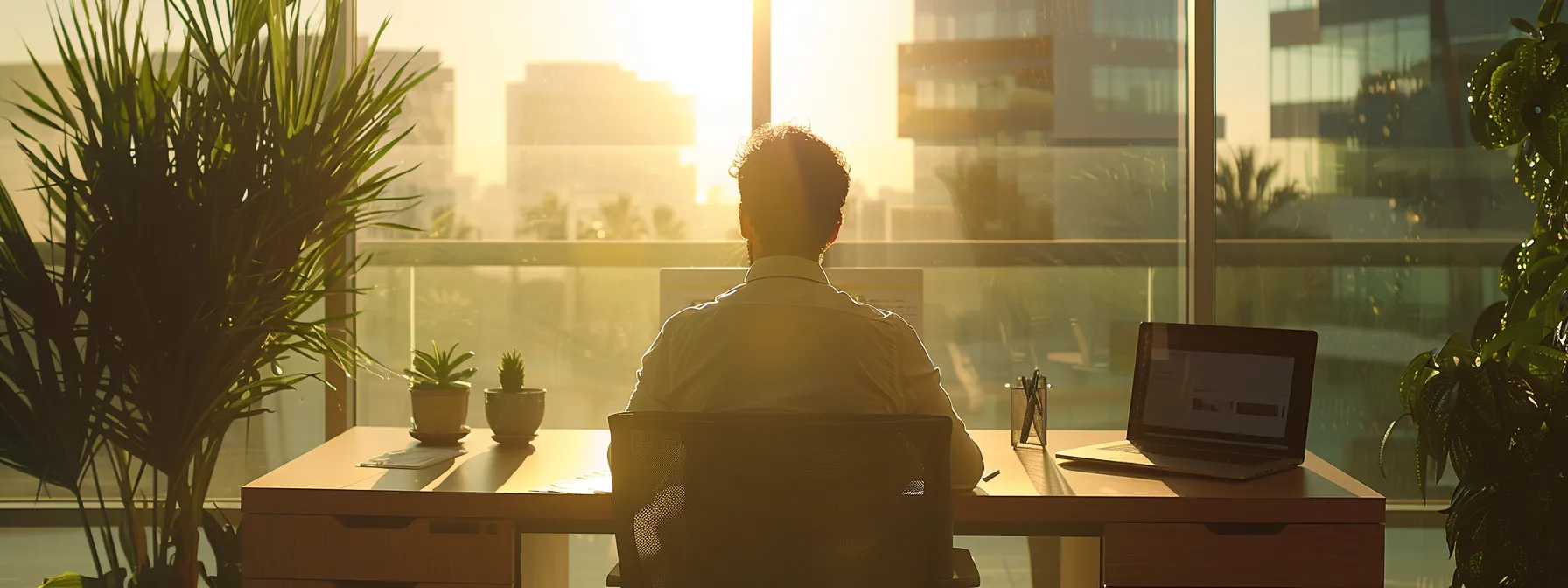 a person sitting at a desk, comparing different mortgage offers on a laptop in a bright, modern office space in san diego.
