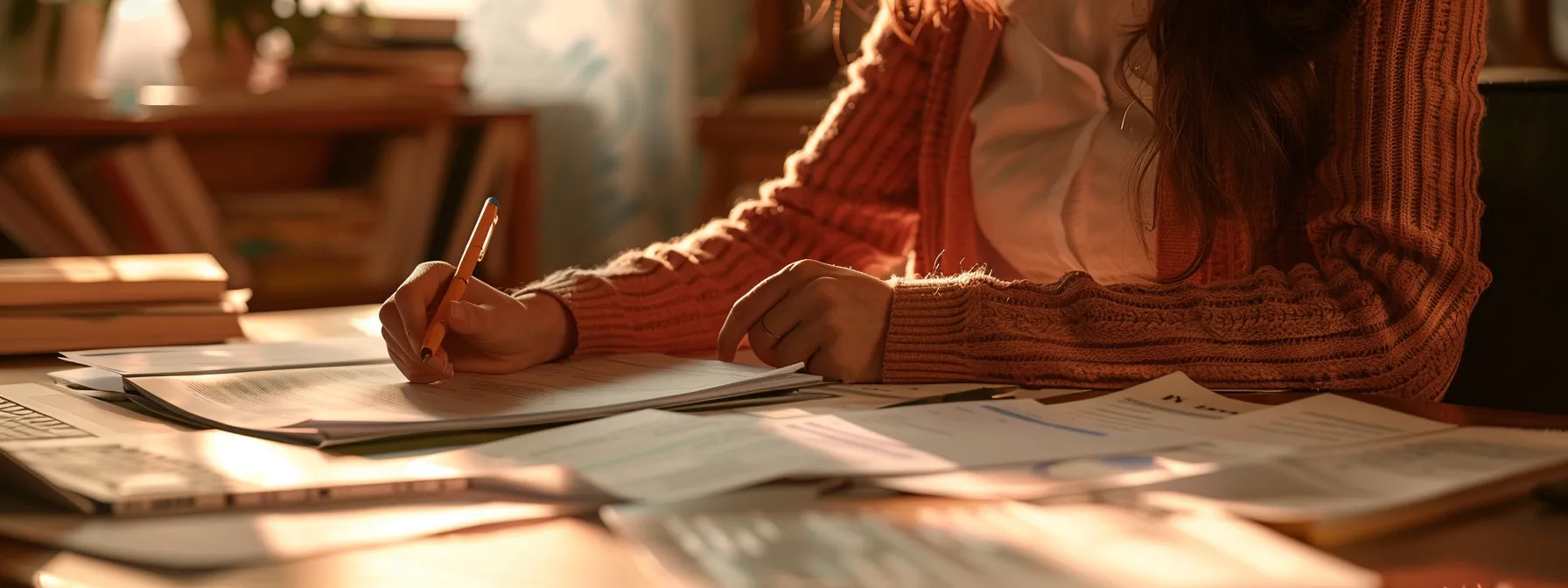a person organizing financial documents on a table for a loan application.
