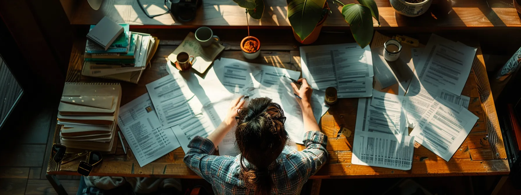 a person sitting at a desk with documents spread out, comparing fixed-rate versus adjustable-rate mortgages, cash-out refinancing, and streamline refinance programs.