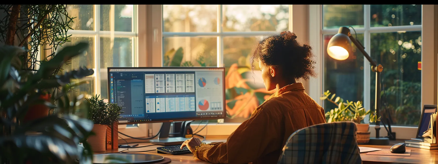 a person at a desk comparing different loan options on a computer screen.