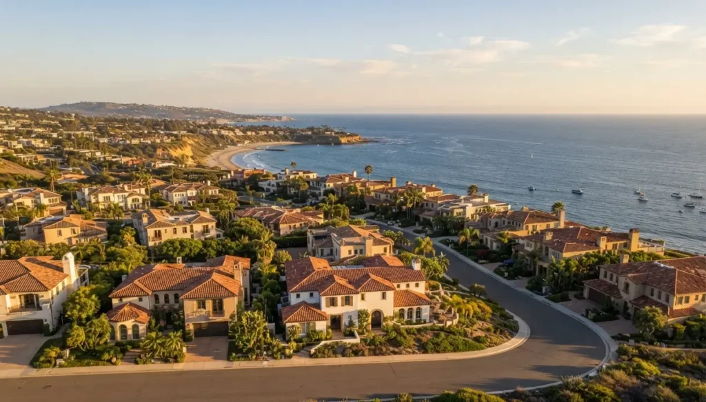 Jumbo VA loan San Diego aerial view of upscale coastal neighborhood eligible for high-value VA purchase f
